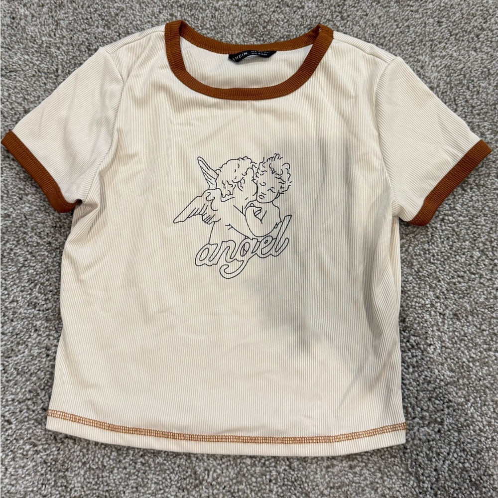 Angel Graphic T-Shirt - Cream and Brown